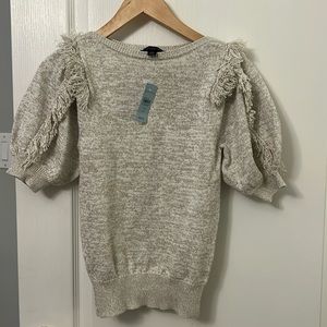 NWT. Short sleeve sweater. Cream with gold detail. XXSP. Ann Taylor.